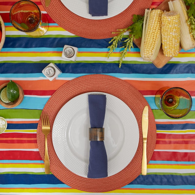 DII Vinyl Tabletop Collection Indoor/Outdoor Spill-Proof Flannel Backed Tablecloth, Rectangle, 60x84, Summer Stripe - Image 5